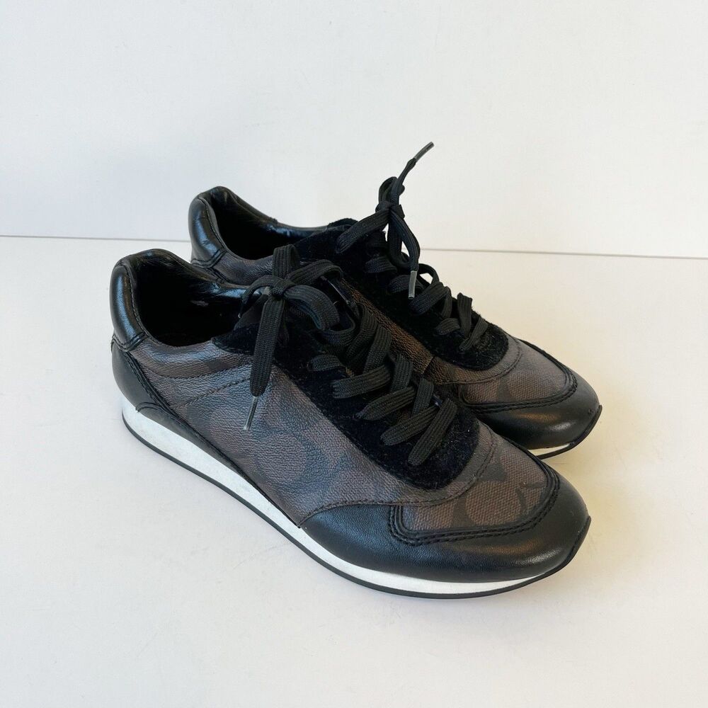 Coach Women’s Rebecca Monogram Leather Sneakers Brown Black Low Profile Size 5 B - Picture 6 of 10